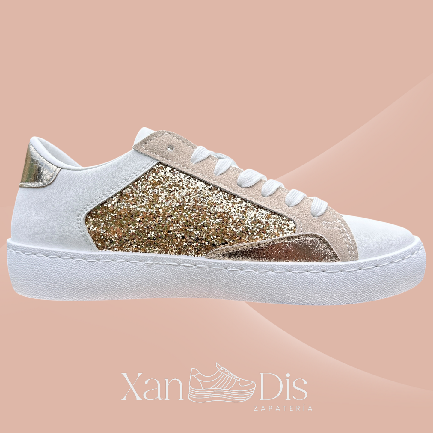 TENIS BAMBAS CASUALES ANIMAL PRINT BRILLO DORADOS