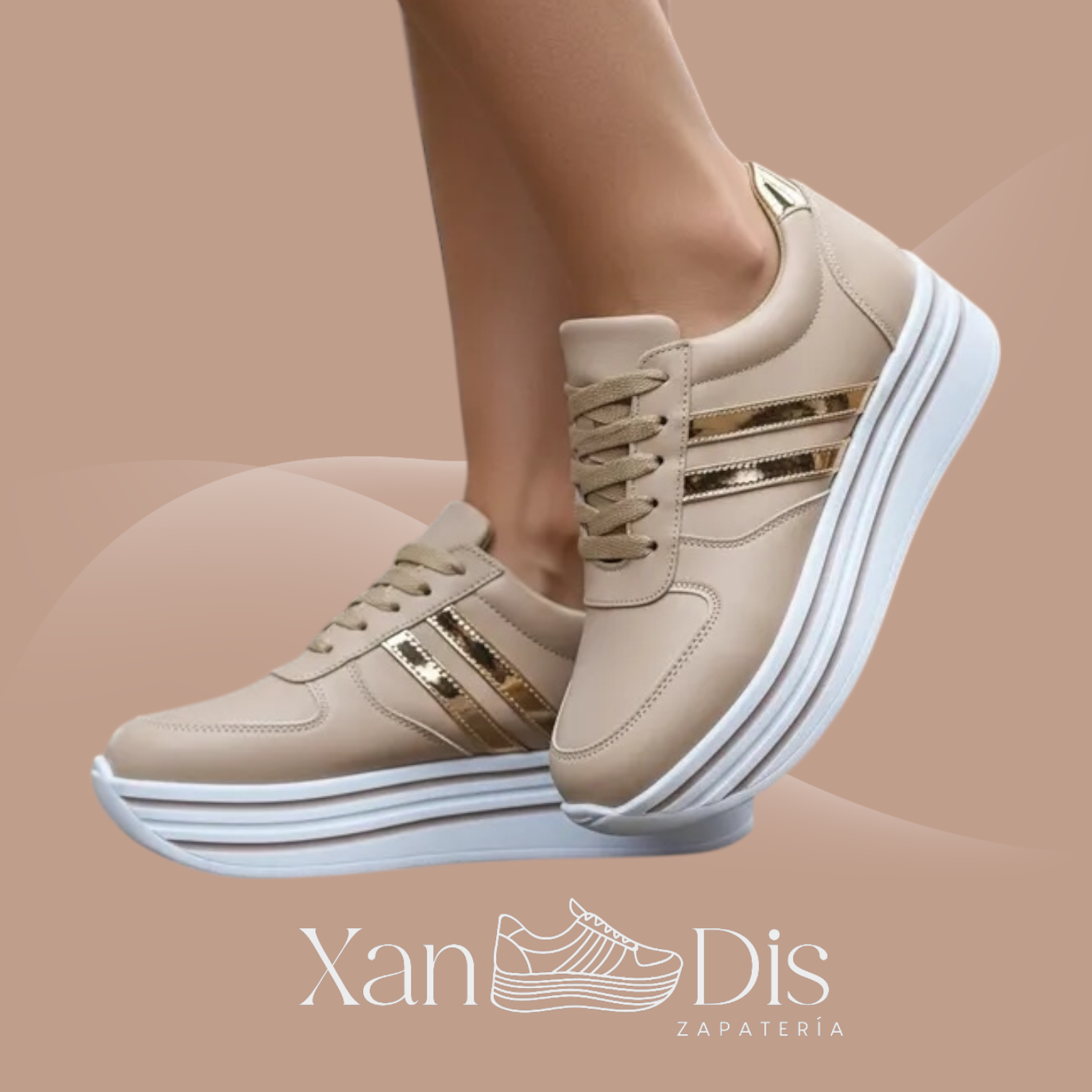 TENIS DE PLATAFORMA ALTA NUDE ORO ROSA
