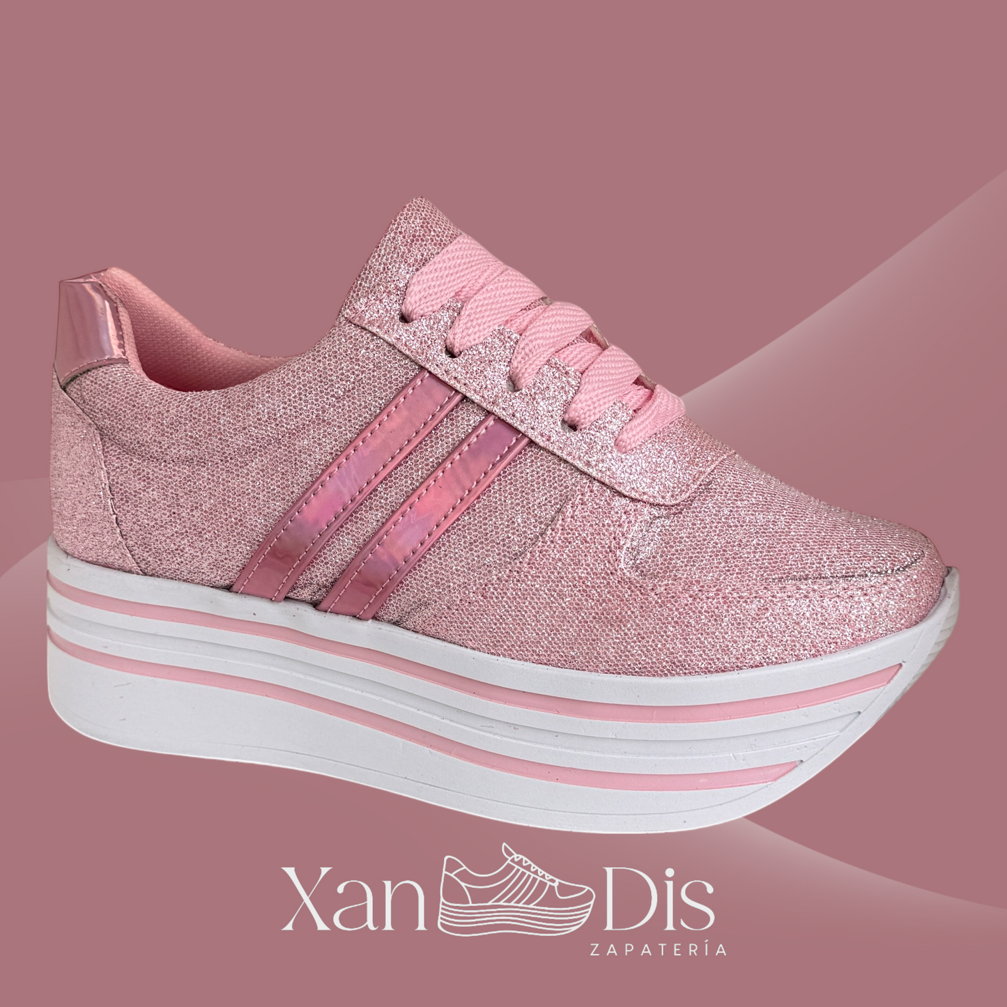 TENIS DE PLATAFORMA ROSA GLITTER