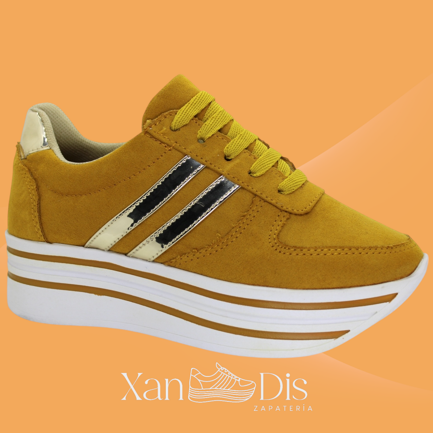 TENIS DE PLATAFORMA ALTA DURAZNO GAMUZA MOSTAZA
