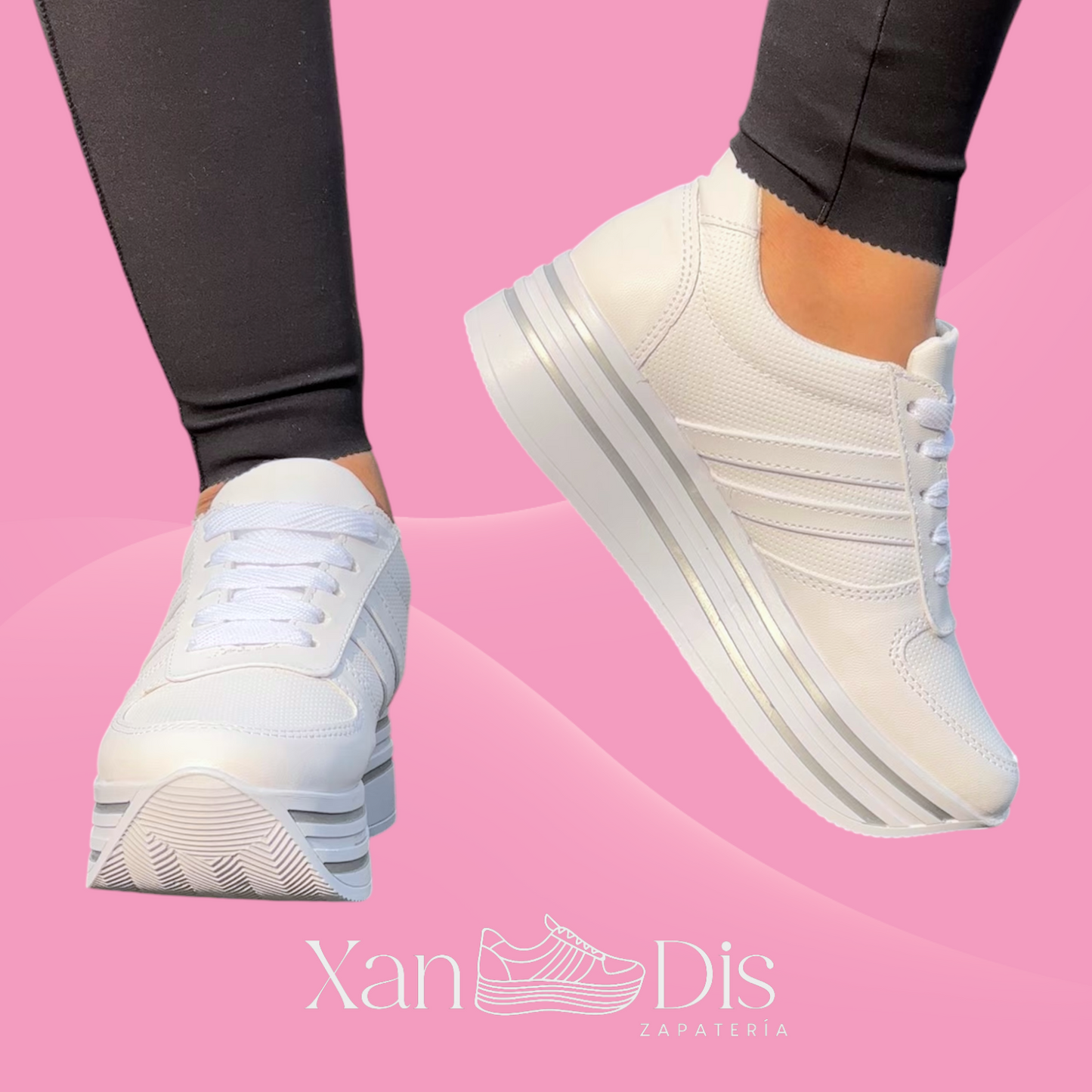 TENIS DE PLATAFORMA ALTA BLANCOS PUNTOS