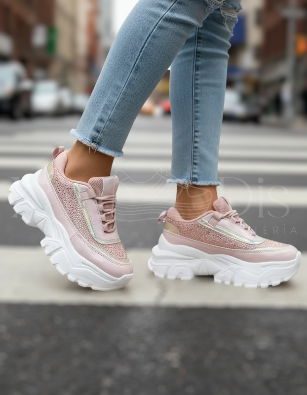 Tenis de plataforma alta chunky rosas tornasol