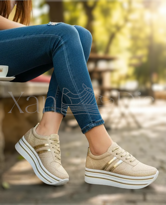 TENIS DE PLATAFORMA ORO GLITTER