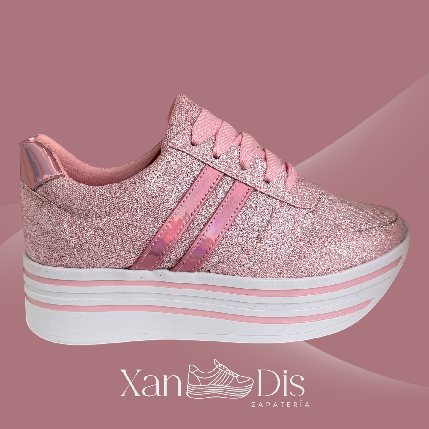 TENIS DE PLATAFORMA ROSA GLITTER