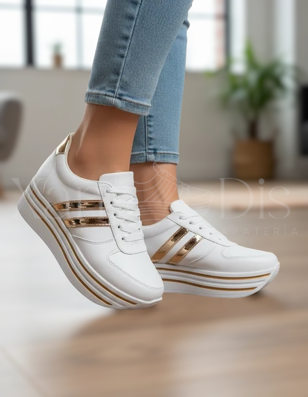 TENIS PLATAFORMA BLANCOS ORO ROSA