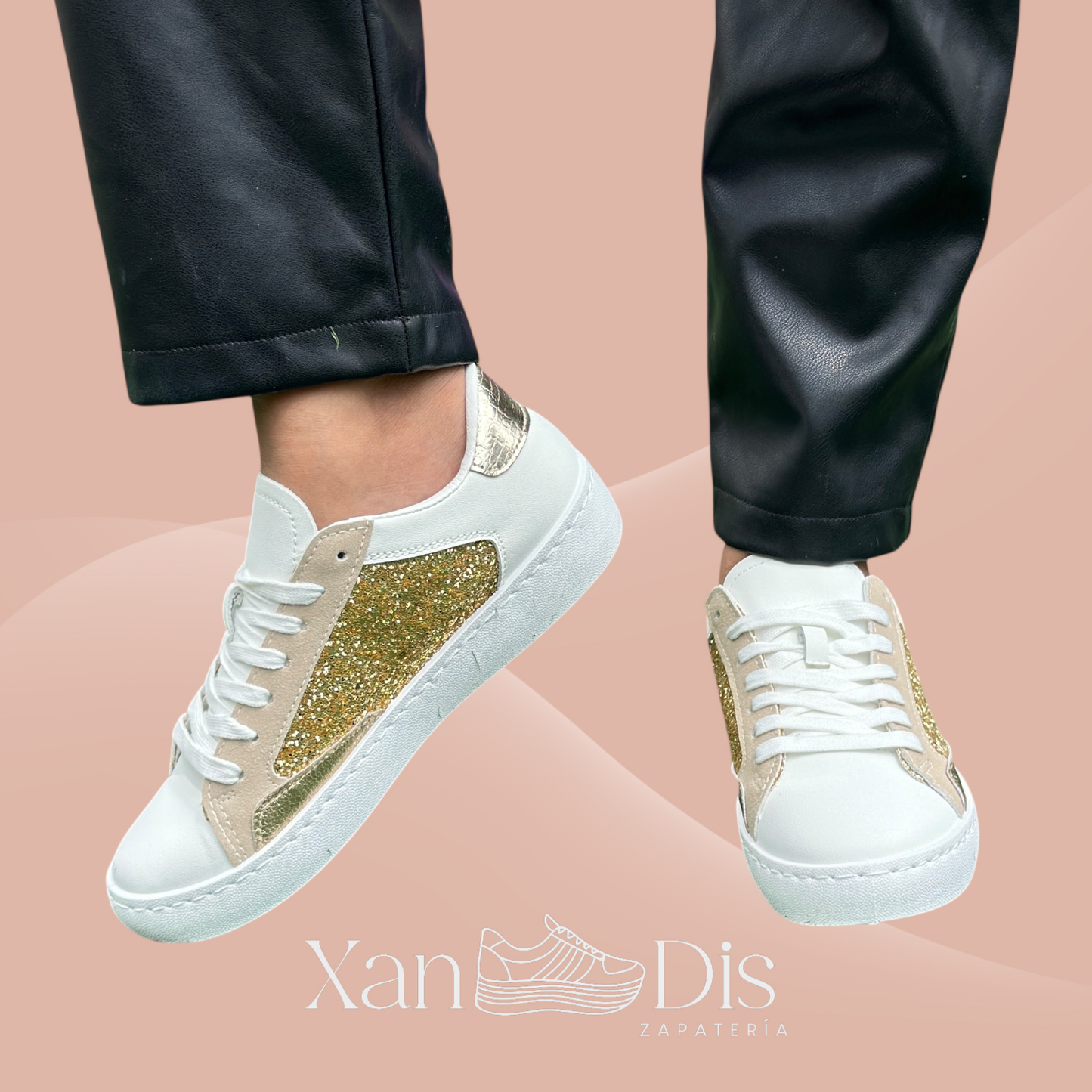 TENIS BAMBAS CASUALES ANIMAL PRINT BRILLO DORADOS