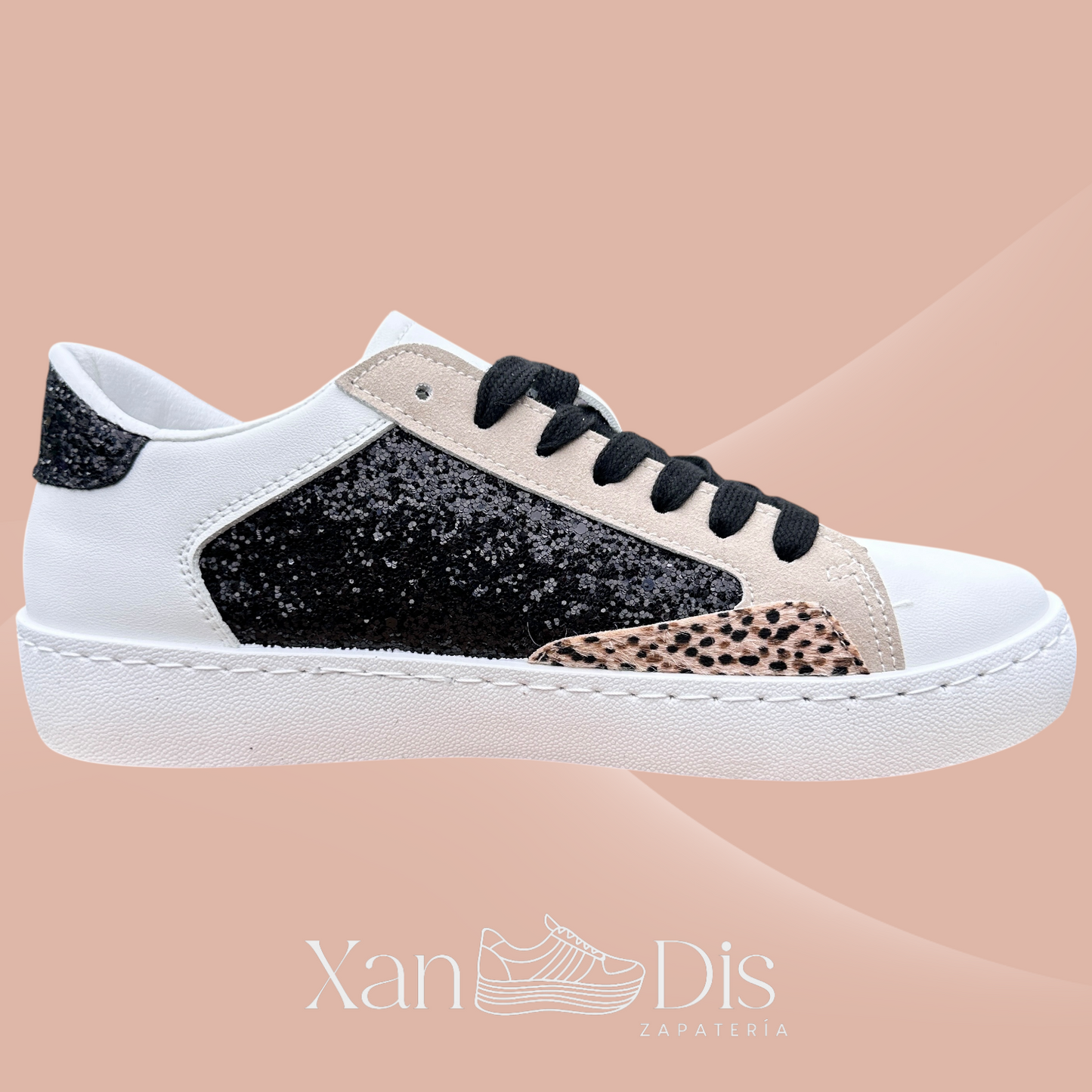 TENIS BAMBAS CASUALES ANIMAL PRINT BRILLO NEGROS