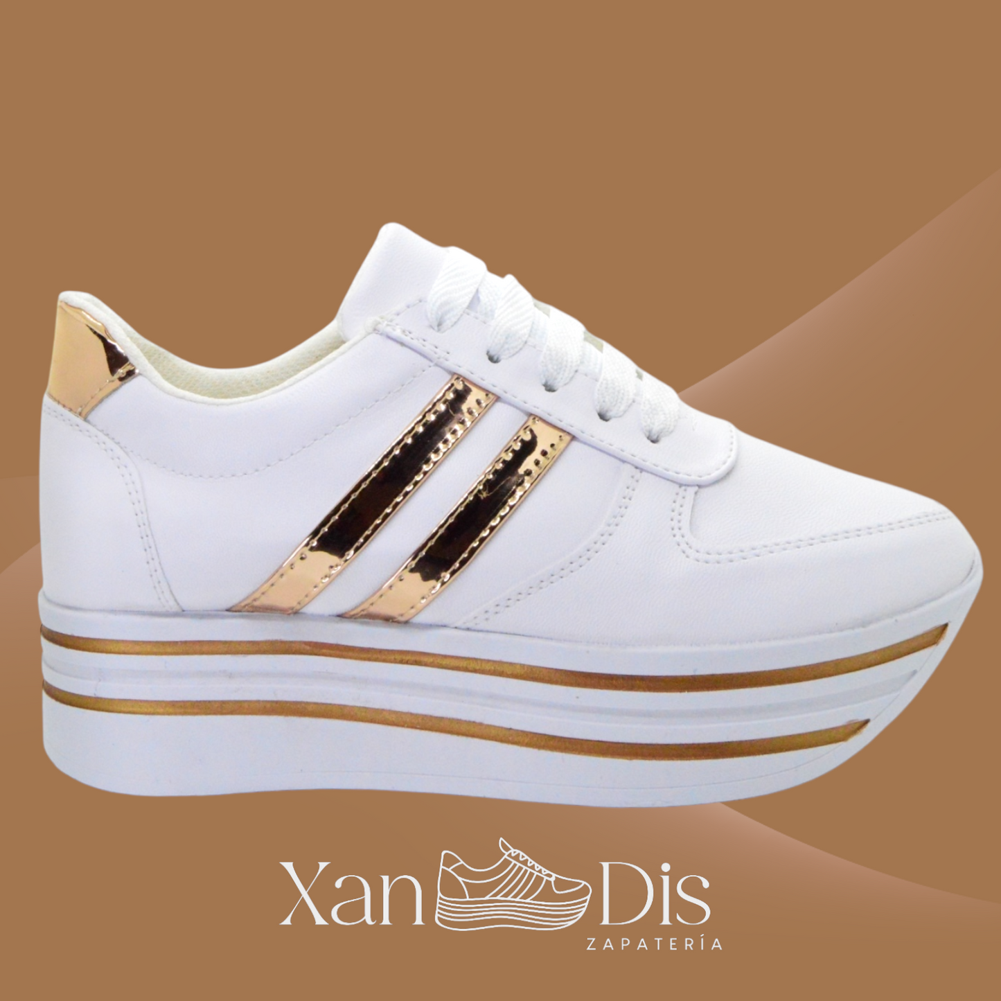 TENIS PLATAFORMA BLANCOS ORO ROSA