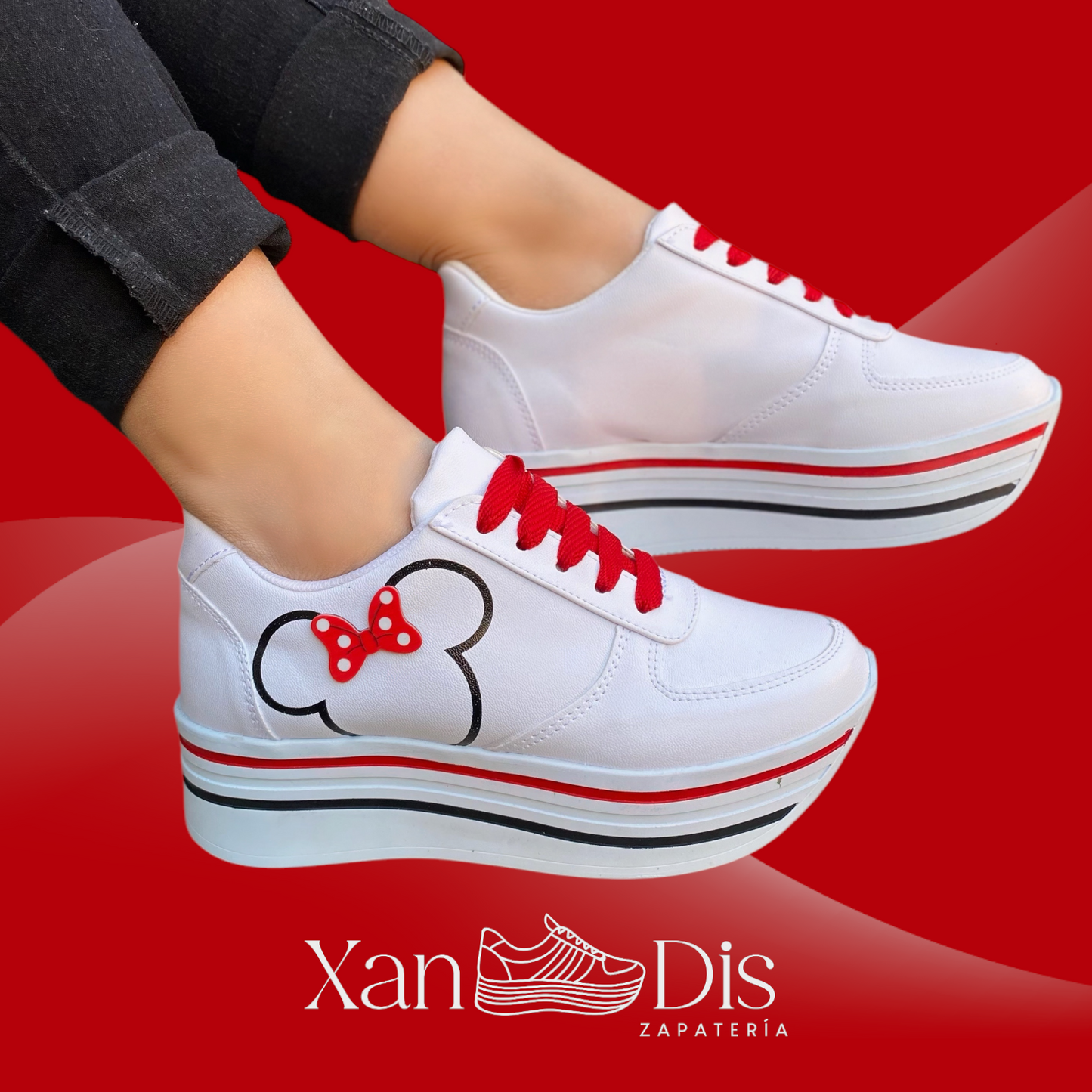 Promo 2 pares blanco / negro mimi tenis de plataforma