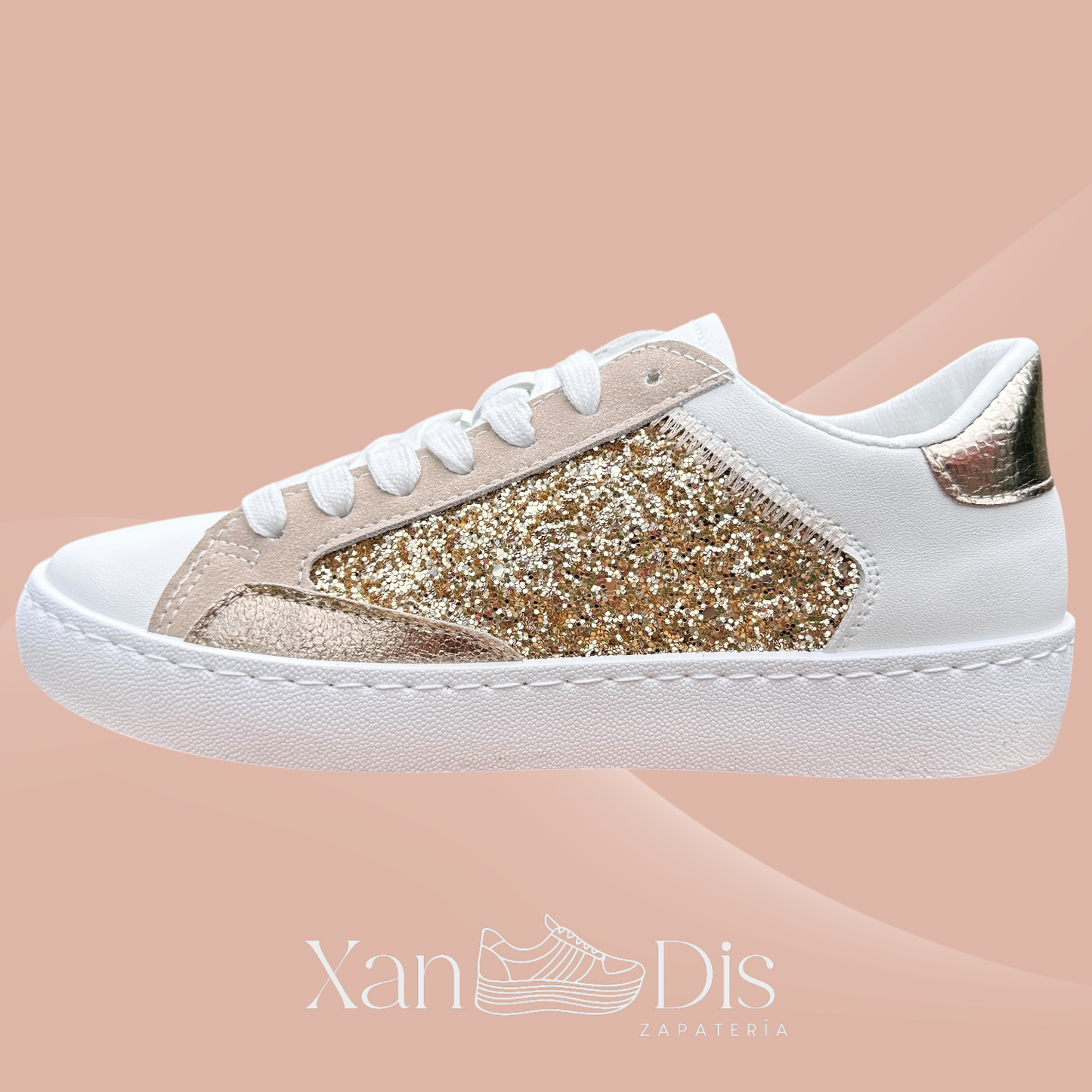 TENIS BAMBAS CASUALES ANIMAL PRINT BRILLO DORADOS