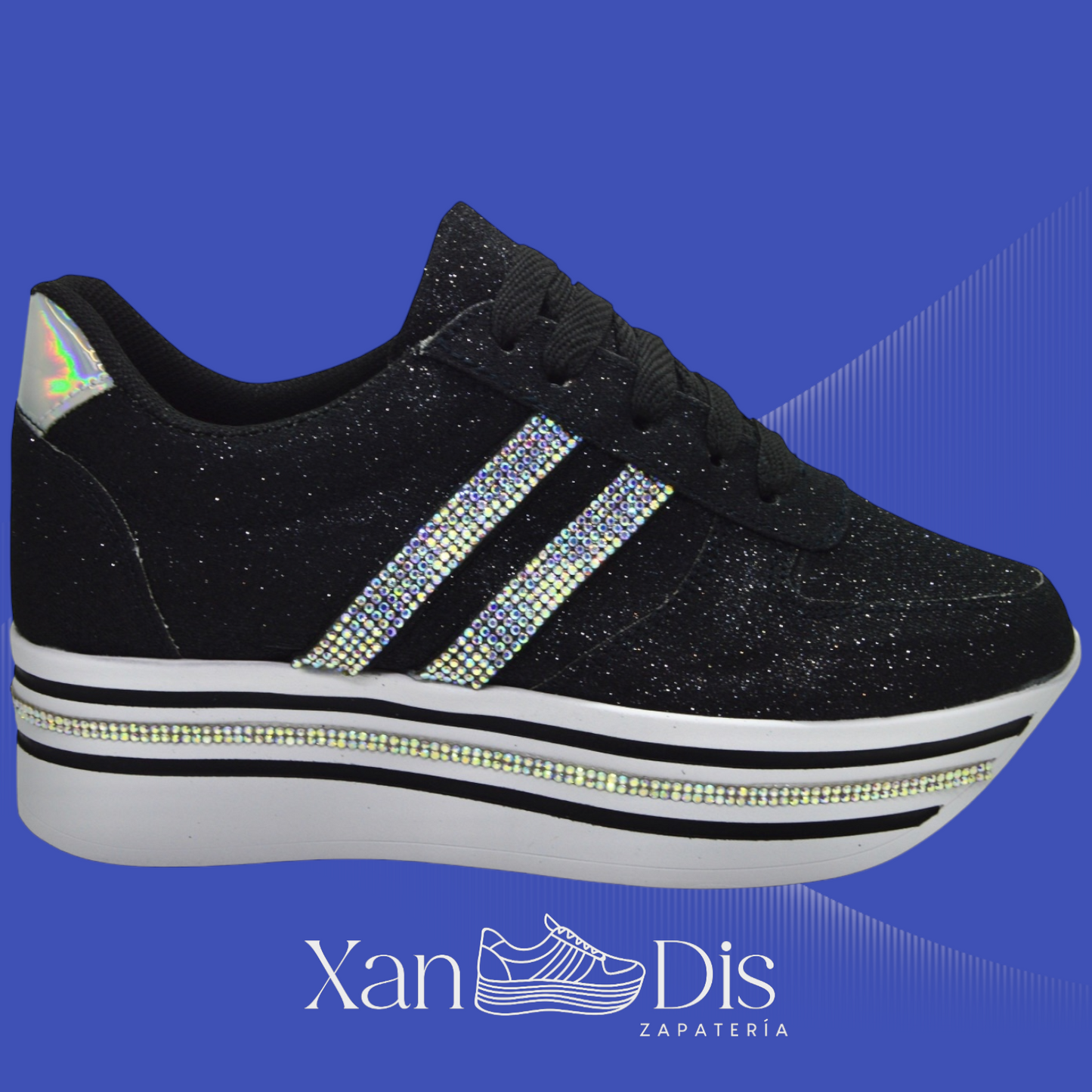 TENIS GLITTER NEGRO BRILLOS PEDRERIA