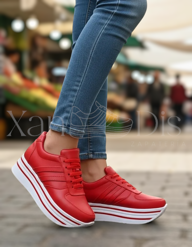 TENIS DE PLATAFORMA ALTA ROJOS BORA