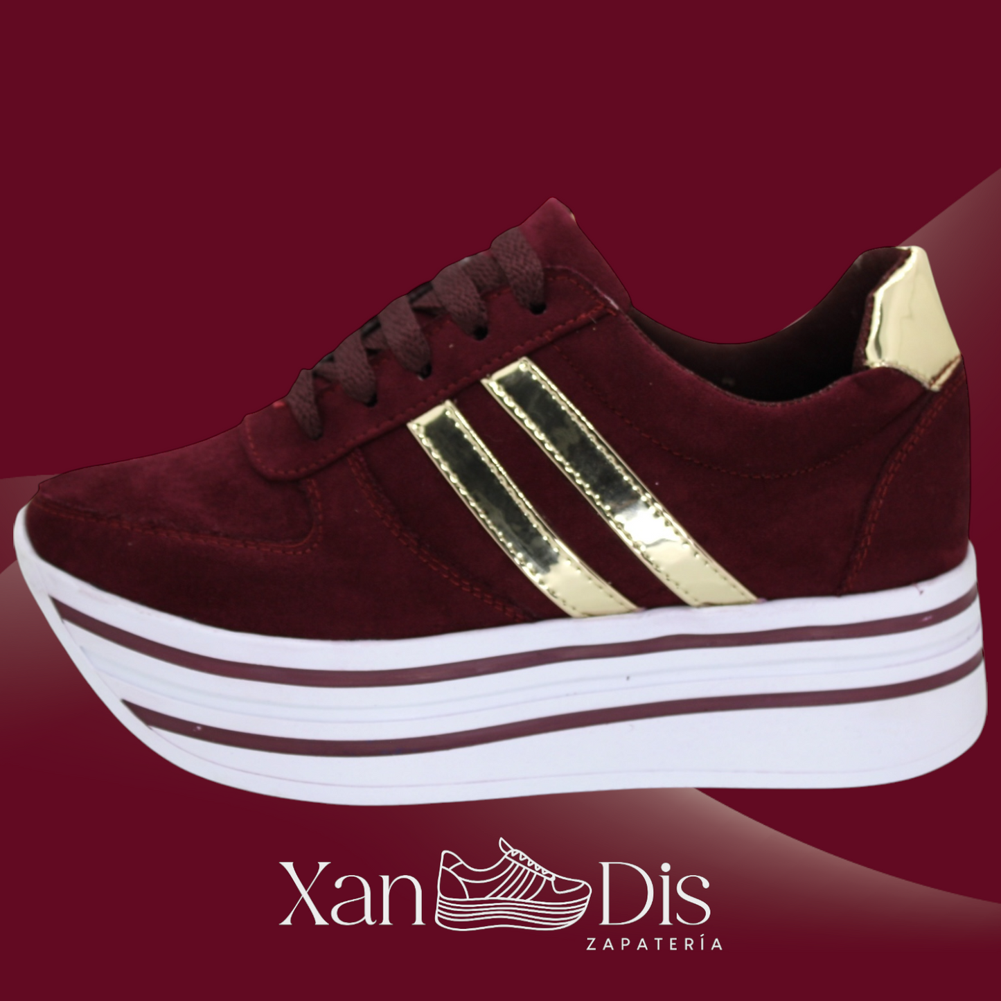 TENIS GAMUZA VINO ORO