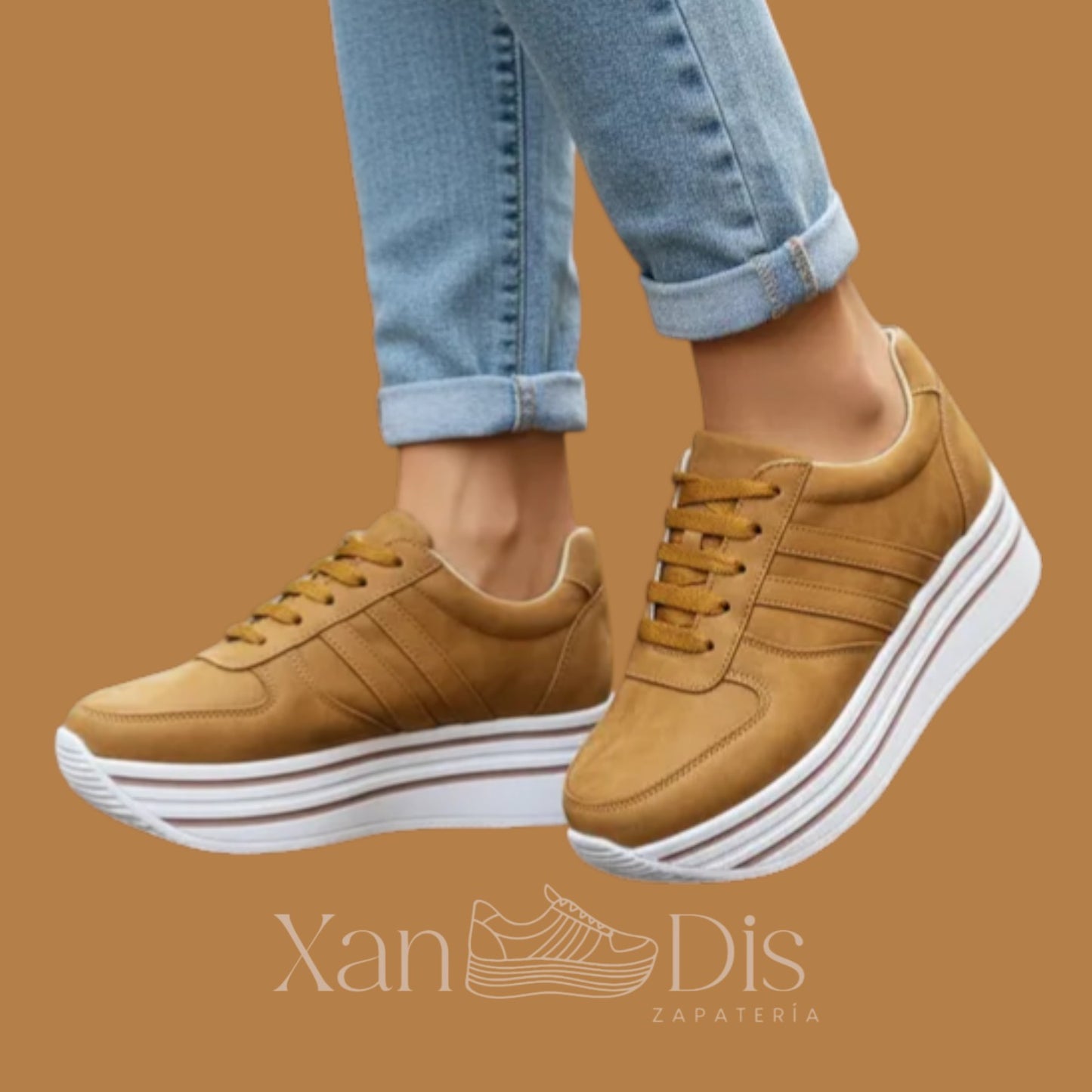 TENIS TIZA CAFÉ CAMEL PLATAFORMA ALTA CUÑA