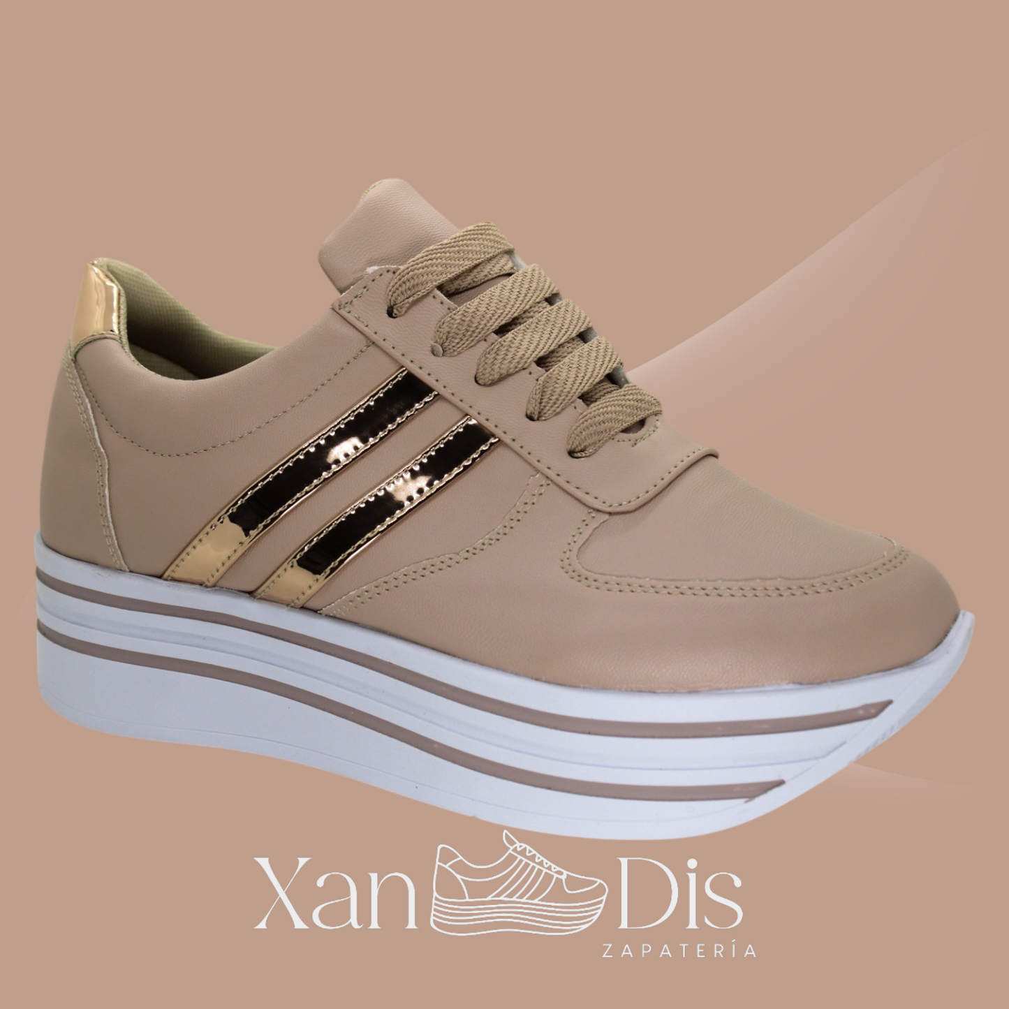 TENIS DE PLATAFORMA ALTA NUDE ORO ROSA