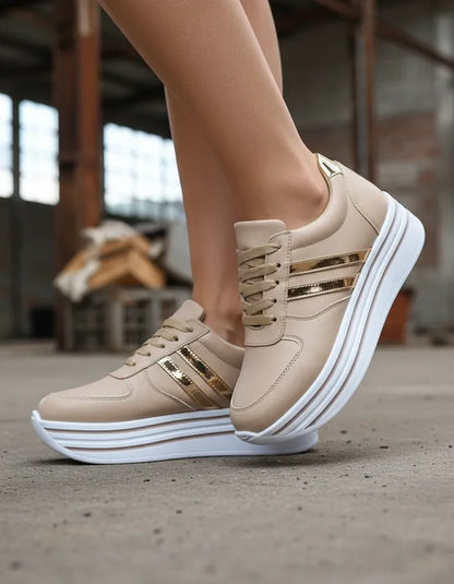TENIS DE PLATAFORMA ALTA NUDE ORO ROSA