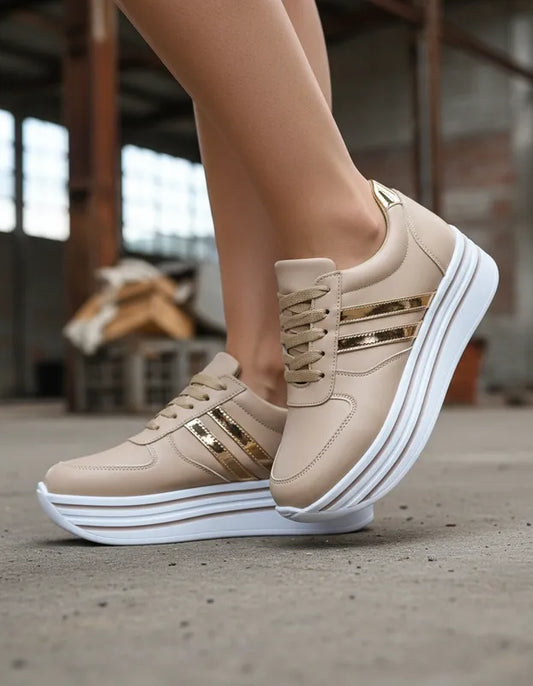 TENIS DE PLATAFORMA ALTA NUDE ORO ROSA