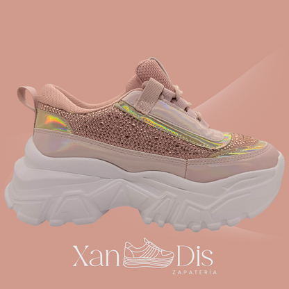 Tenis de plataforma alta chunky rosas tornasol