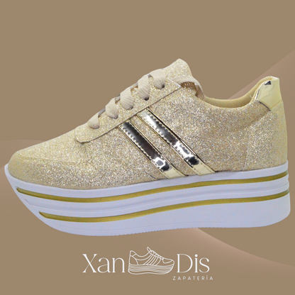 TENIS DE PLATAFORMA ORO GLITTER