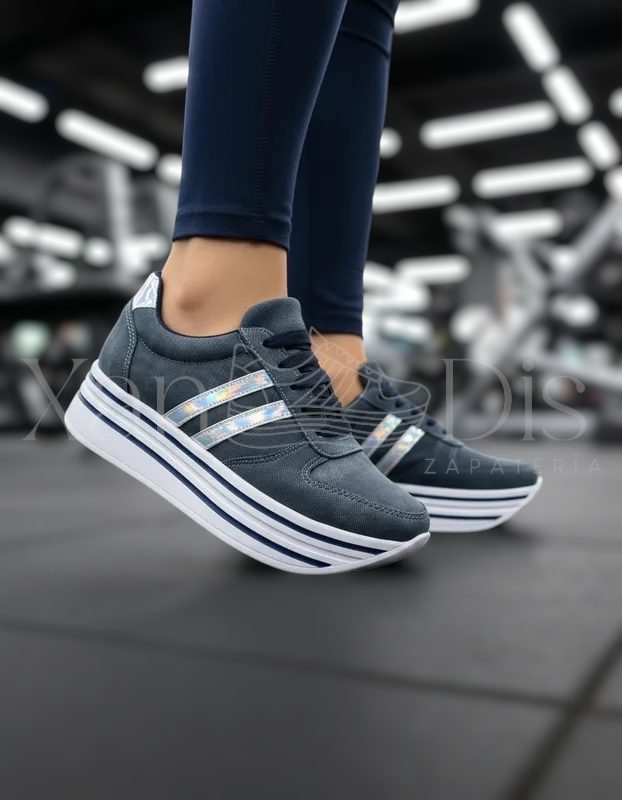 TENIS DE PLATAFORMA ALTA JEANS DENIM ESTAMPADO MEZCLILLA