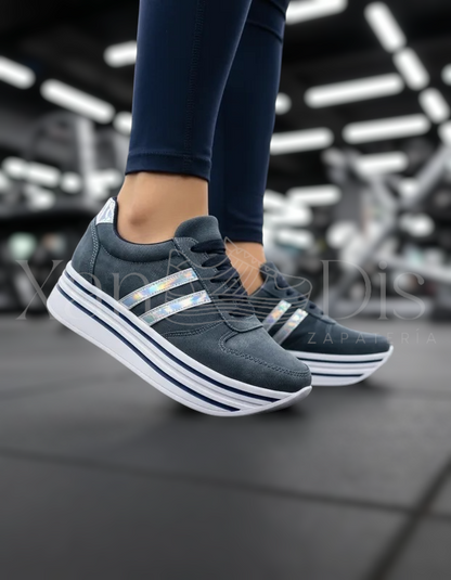 TENIS DE PLATAFORMA ALTA JEANS DENIM ESTAMPADO MEZCLILLA