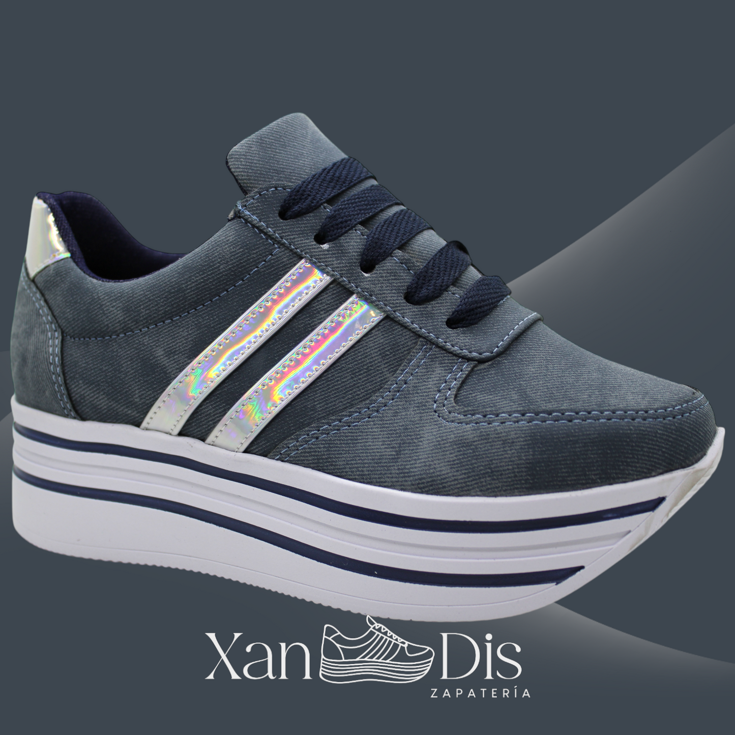 TENIS DE PLATAFORMA ALTA JEANS DENIM ESTAMPADO MEZCLILLA