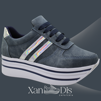 TENIS DE PLATAFORMA ALTA JEANS DENIM ESTAMPADO MEZCLILLA