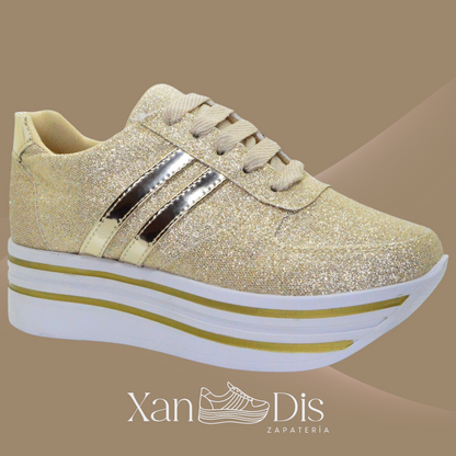 TENIS DE PLATAFORMA ORO GLITTER