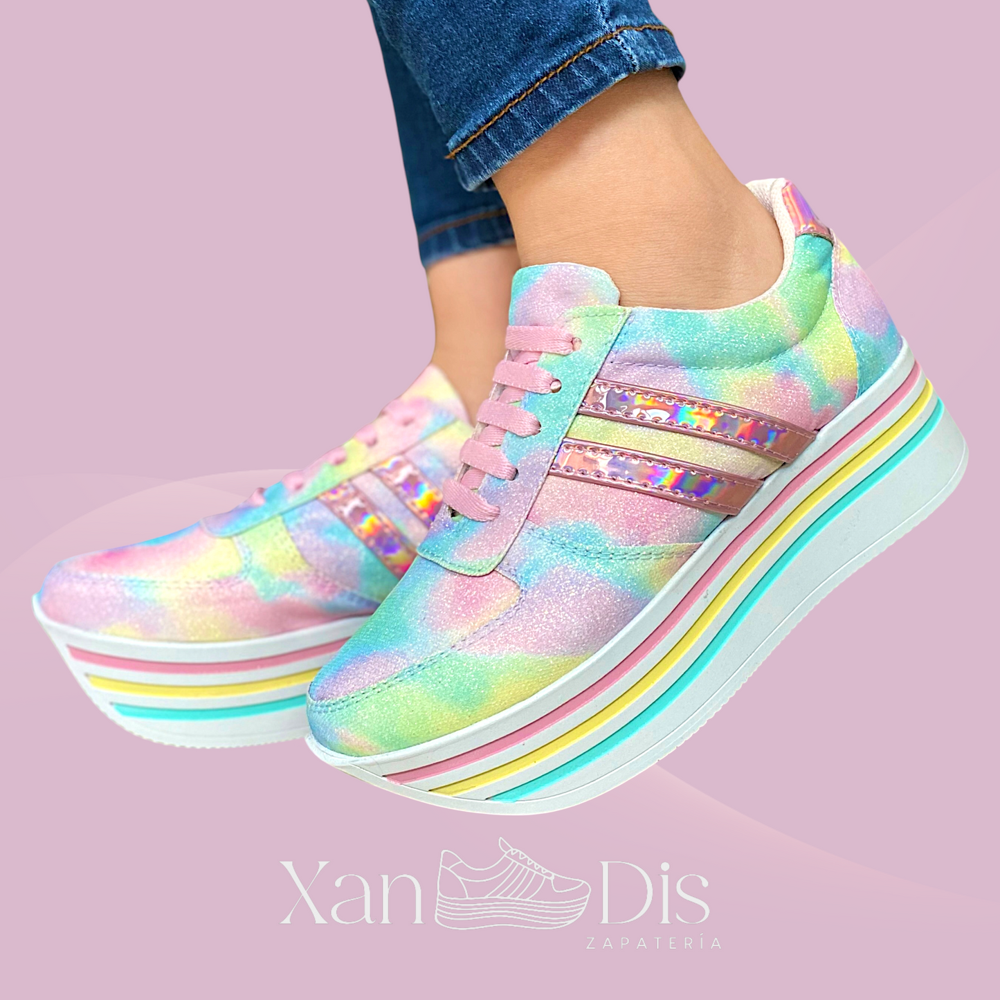 TENIS DE PLATAFORMA COLORES PASTEL ARCOIRIS