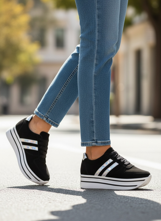 TENIS DE PLATAFORMA NEGROS TORNASOL NOBUK