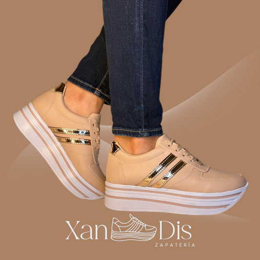TENIS DE PLATAFORMA ALTA NUDE ORO ROSA