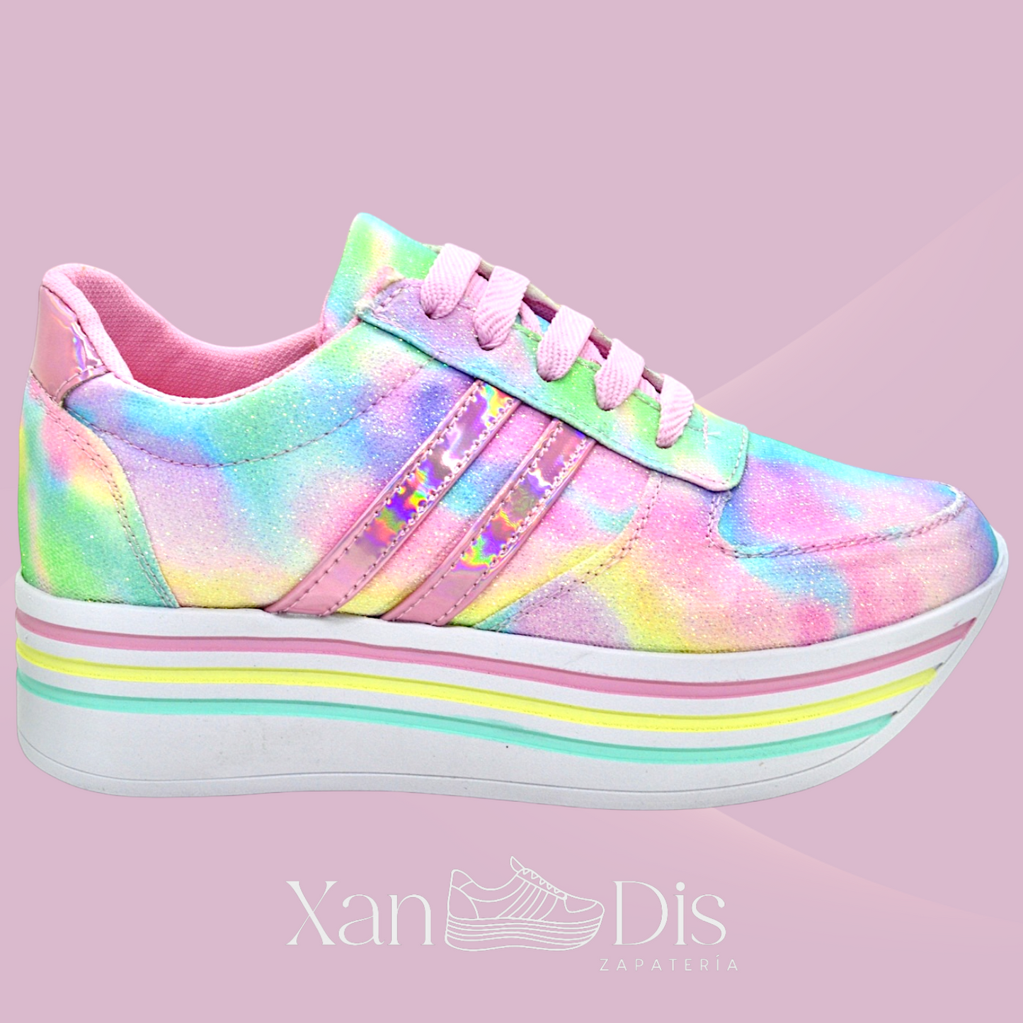 TENIS DE PLATAFORMA COLORES PASTEL ARCOIRIS