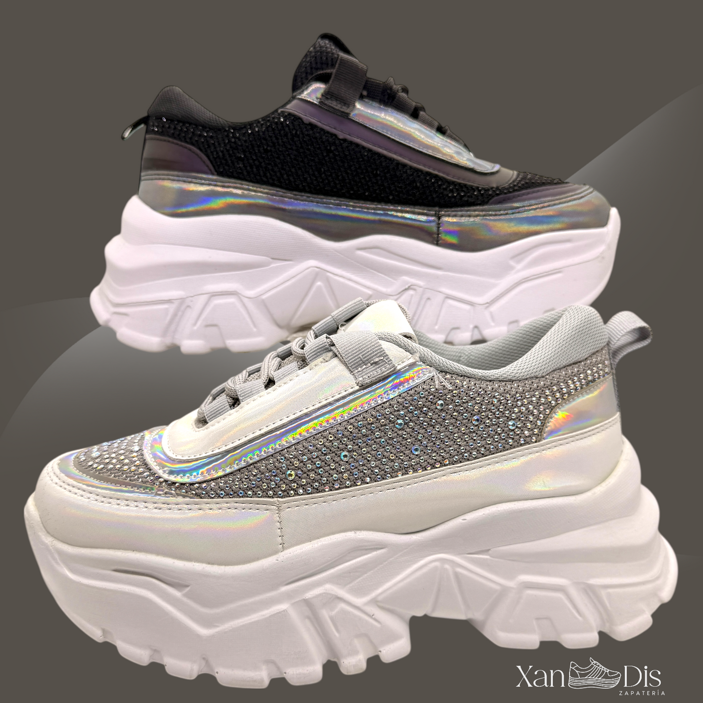 Promo 2 pares tenis plataforma alta chunky moda juveniles brillos tornasol