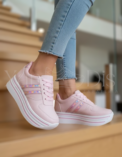 TENIS DE PLATAFORMA ROSAS PASTEL