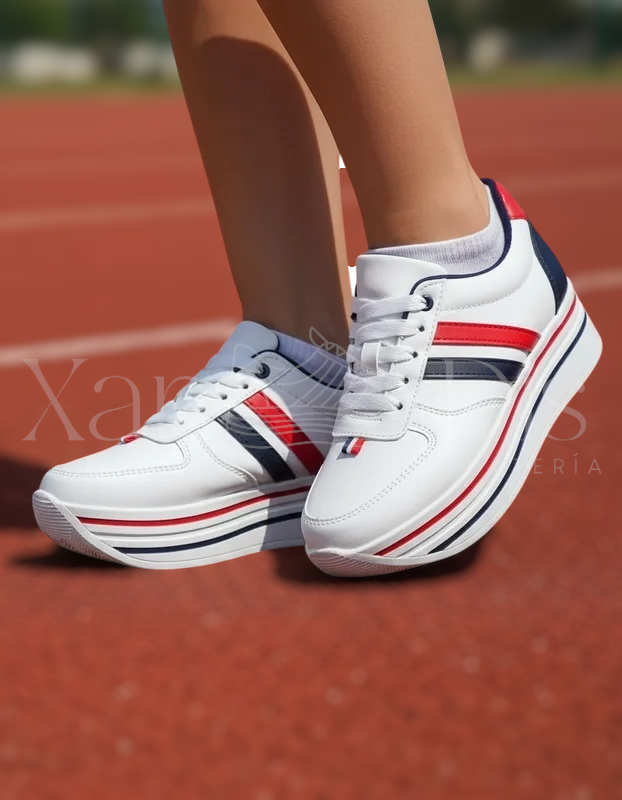 TENIS DE PLATAFORMA BLANCOS ROJO/MARINO