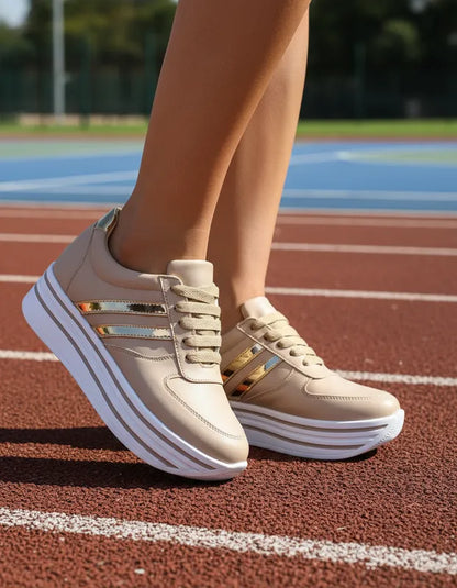 TENIS DE PLATAFORMA ALTA NUDE ORO ROSA