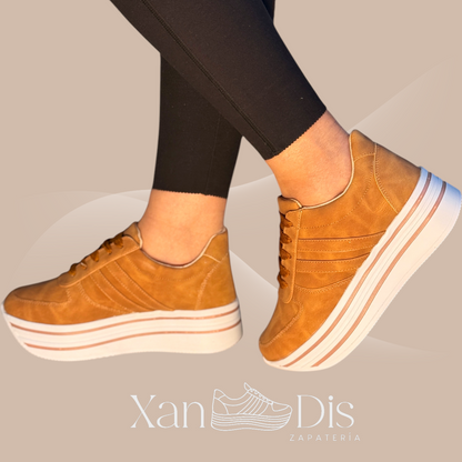 TENIS TIZA CAFÉ CAMEL PLATAFORMA ALTA CUÑA