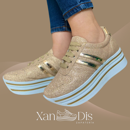 TENIS DE PLATAFORMA ORO GLITTER