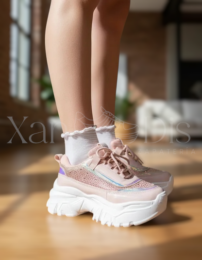 Tenis de plataforma alta chunky rosas tornasol