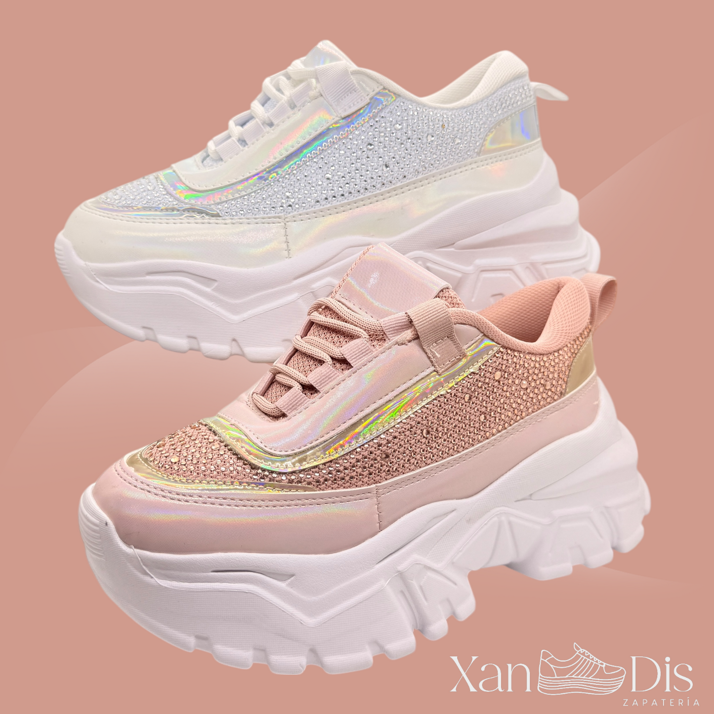 Promo 2 pares tenis plataforma alta chunky moda juveniles brillos tornasol