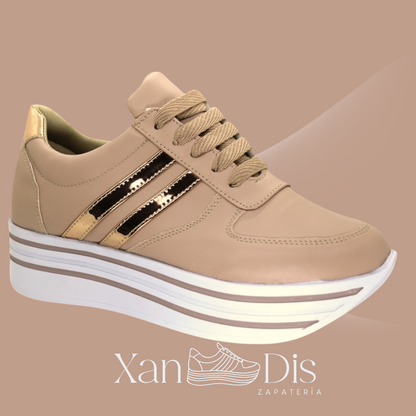 TENIS DE PLATAFORMA ALTA NUDE ORO ROSA