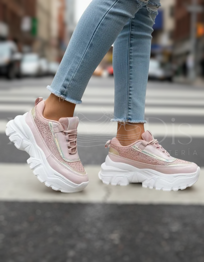Tenis de plataforma alta chunky rosas tornasol