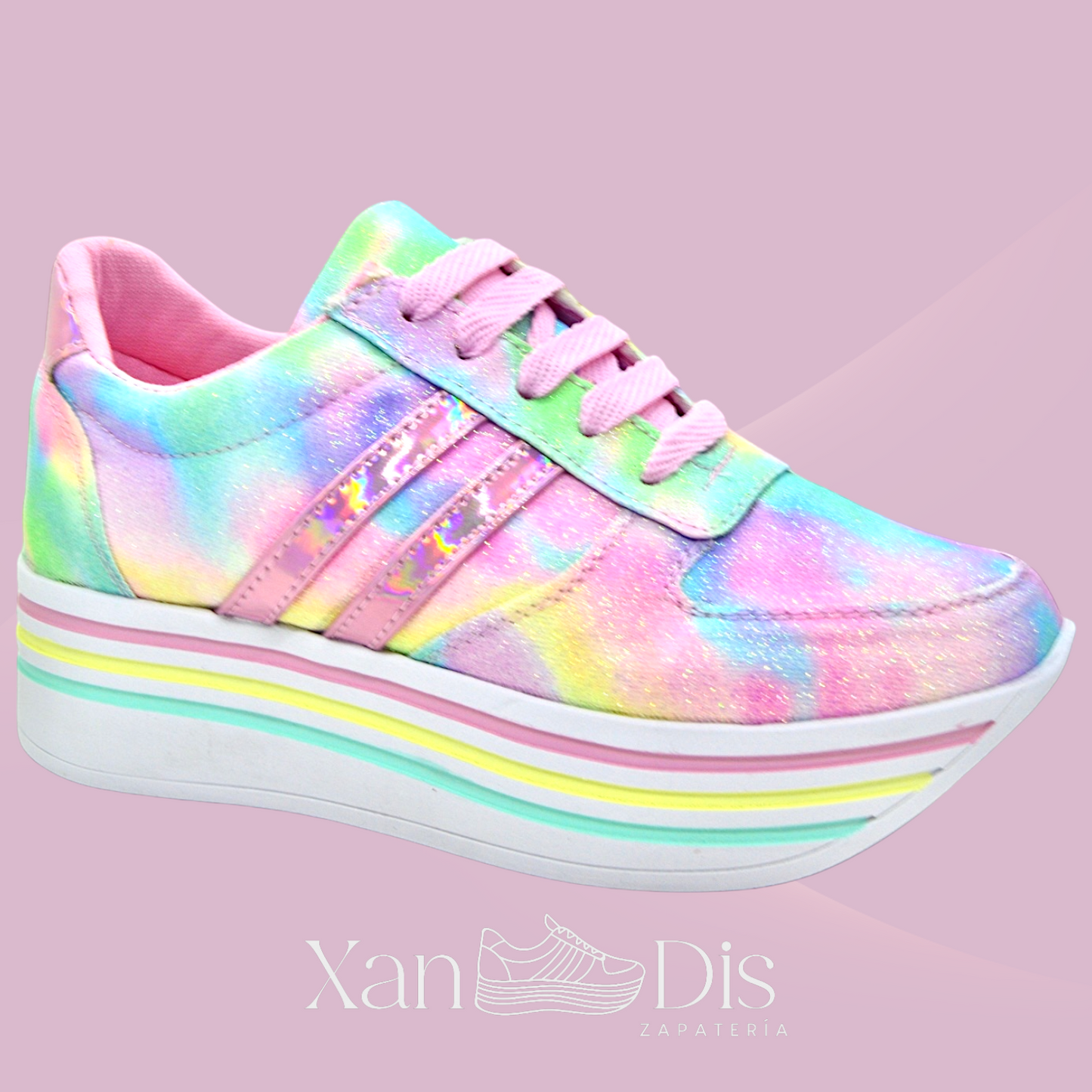 TENIS DE PLATAFORMA COLORES PASTEL ARCOIRIS