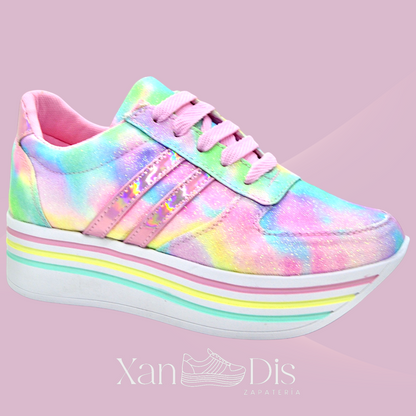 TENIS DE PLATAFORMA COLORES PASTEL ARCOIRIS