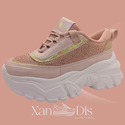 Promo 2 pares tenis plataforma alta chunky moda juveniles brillos tornasol