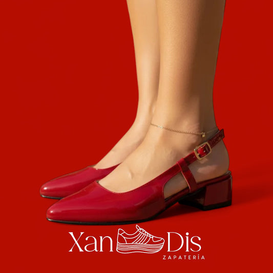 Zapatos slingback de charol con tacón bajo cuadrado ROJOS