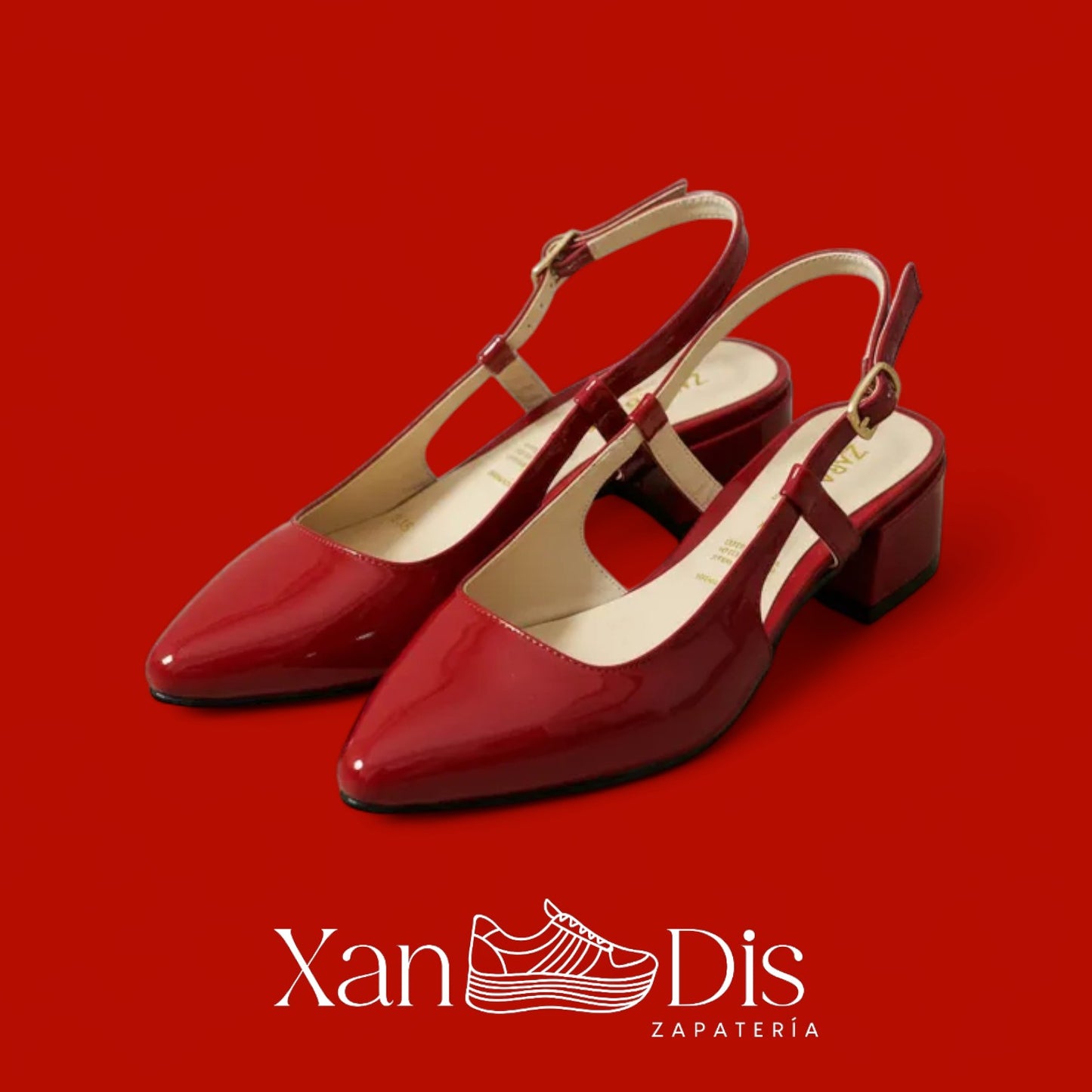 Zapatos slingback de charol con tacón bajo cuadrado ROJOS
