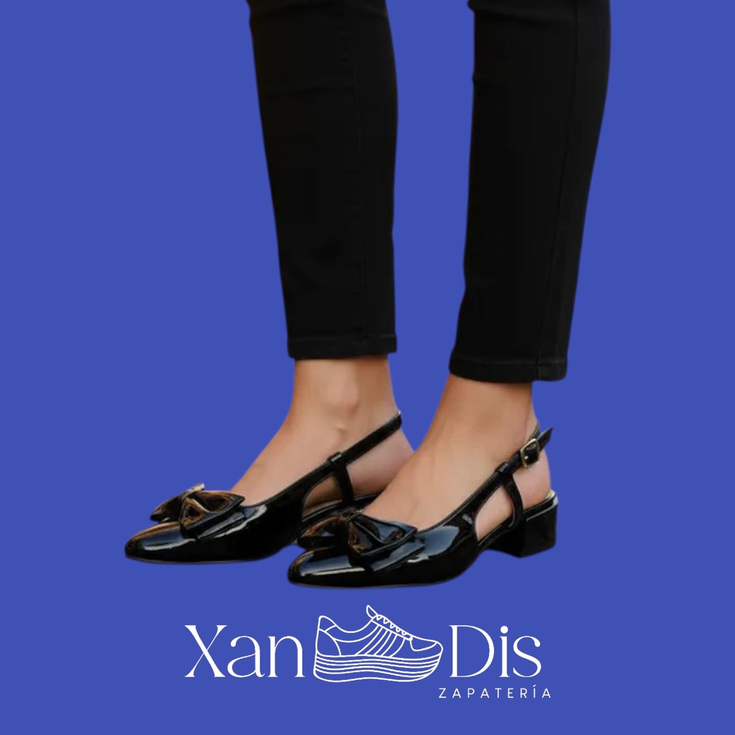 Zapatos slingback de charol con tacón bajo cuadrado CON MOÑO