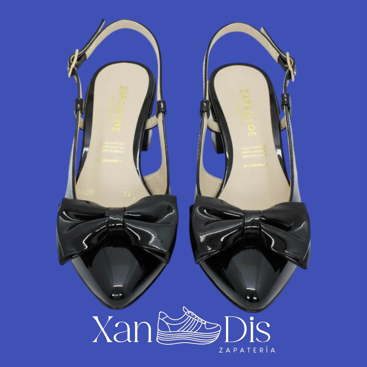Zapatos slingback de charol con tacón bajo cuadrado CON MOÑO