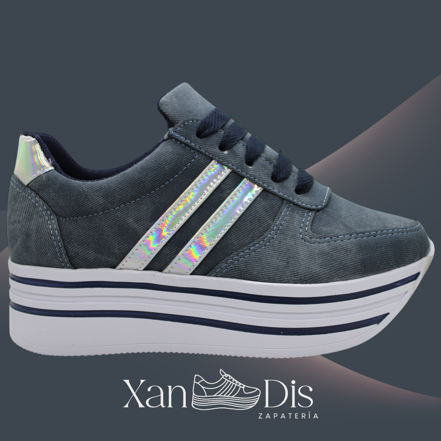 TENIS DE PLATAFORMA ALTA JEANS DENIM ESTAMPADO MEZCLILLA
